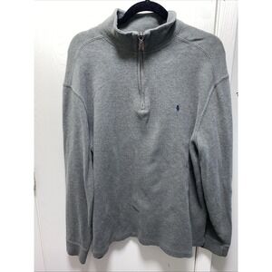 Polo Ralph Lauren Grey 1/4 Zip Sweater 100% Cotton Large Soft Comfy